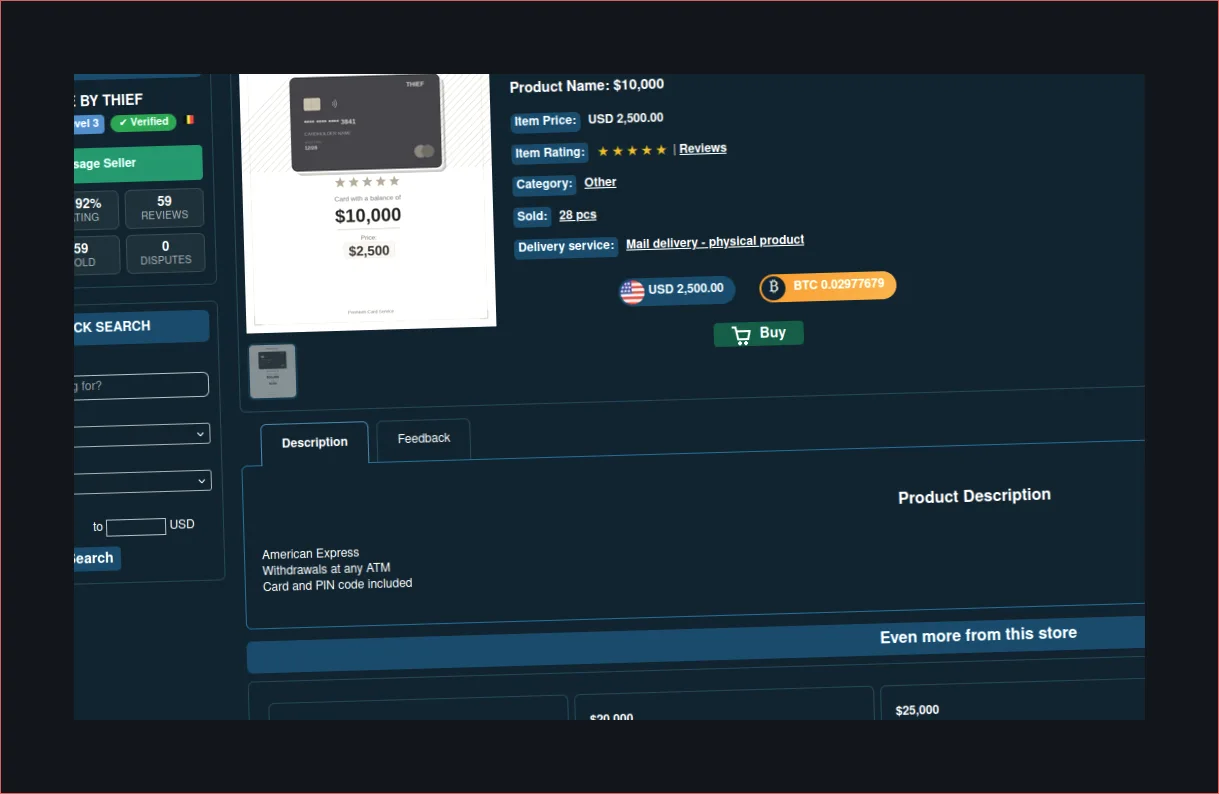 Online marketplace listing cloned card service with pricing