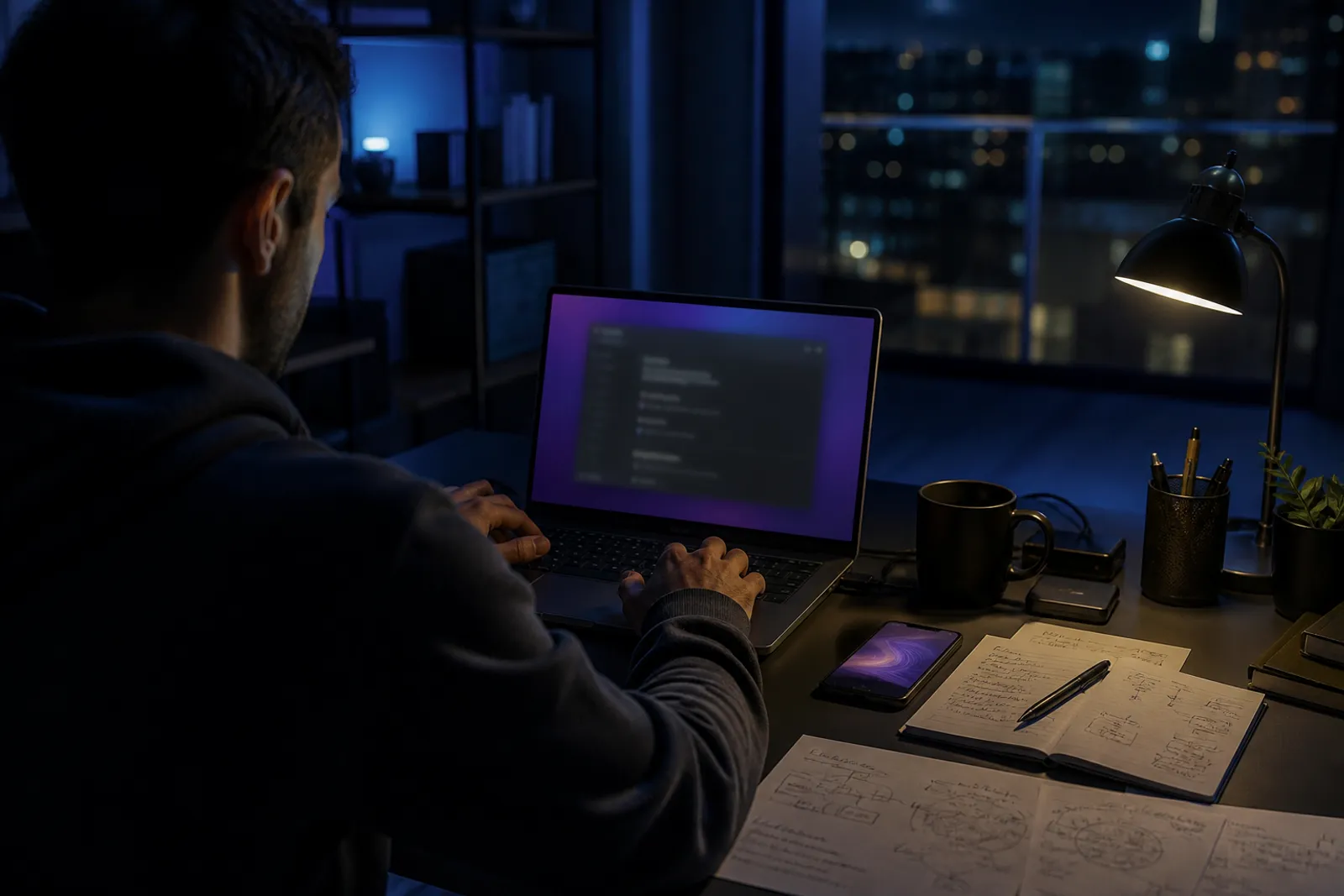 A user is adjusting Tor settings on their laptop in a modern home office.