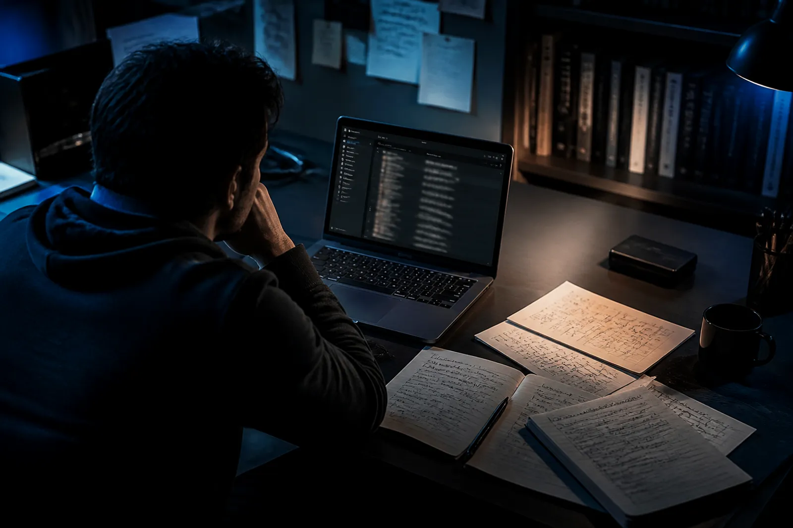 A researcher studies a curated list of dark web resources on a laptop.